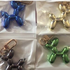 5 Metallic Cartoon Balloon Dog Keychains Cute Key Ring Purse Bag Clip New
